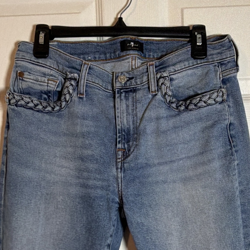 7 For All Mankind Women's Skinny Jeans Light Wash Blue Denim Stretch Size 30 - Picture 3 of 9